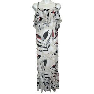 Lane Bryant Women's Pleated Ruffle Trim Sleeveless Palm Print Maxi Dress sz 26